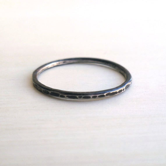Stacked Ring - Sterling Silver - Oxidized - Hammered - Custom - Textured - Black - Minimalist - Stackable - Handmade - Black Ring