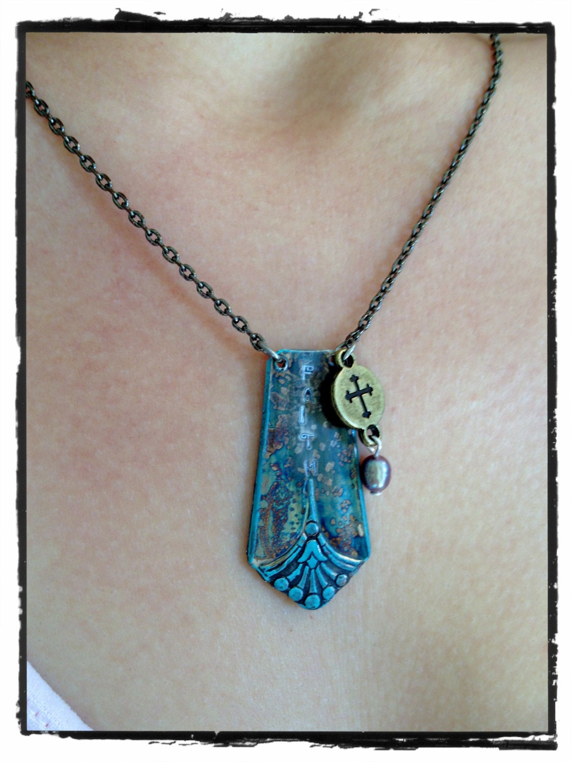 Faith Stamped Spoon Handle Pendant With Patina