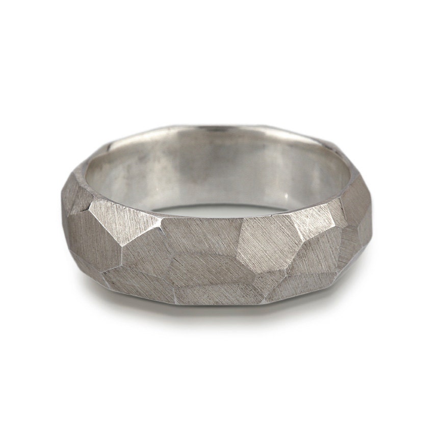 Palladium Chiseled Ring - 7mm wide