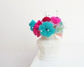 Flower Bouquet Pincushion Felt and Glass