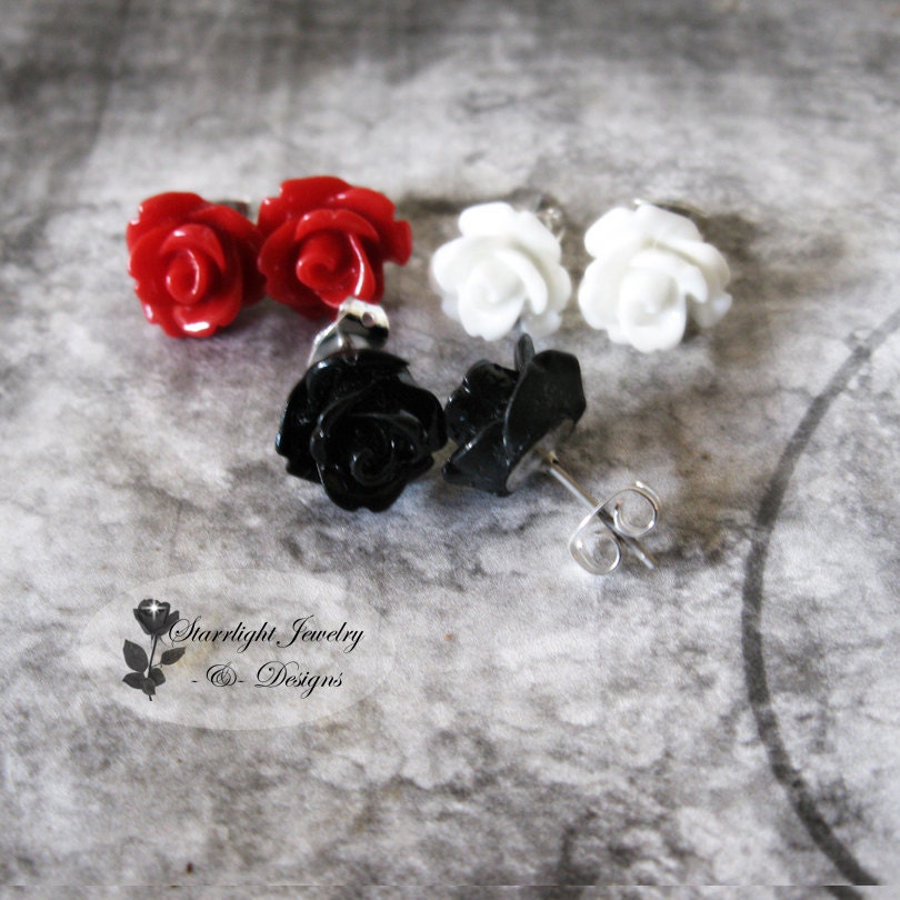 Tiny Rose Post Earrings Surgical Stainless Steel 18 color choices