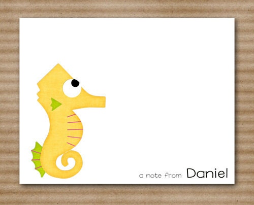 Seahorse Note Cards / Notecards / Sea Life / Ocean / Water / Beach / Summer / Personalized (set of 8)