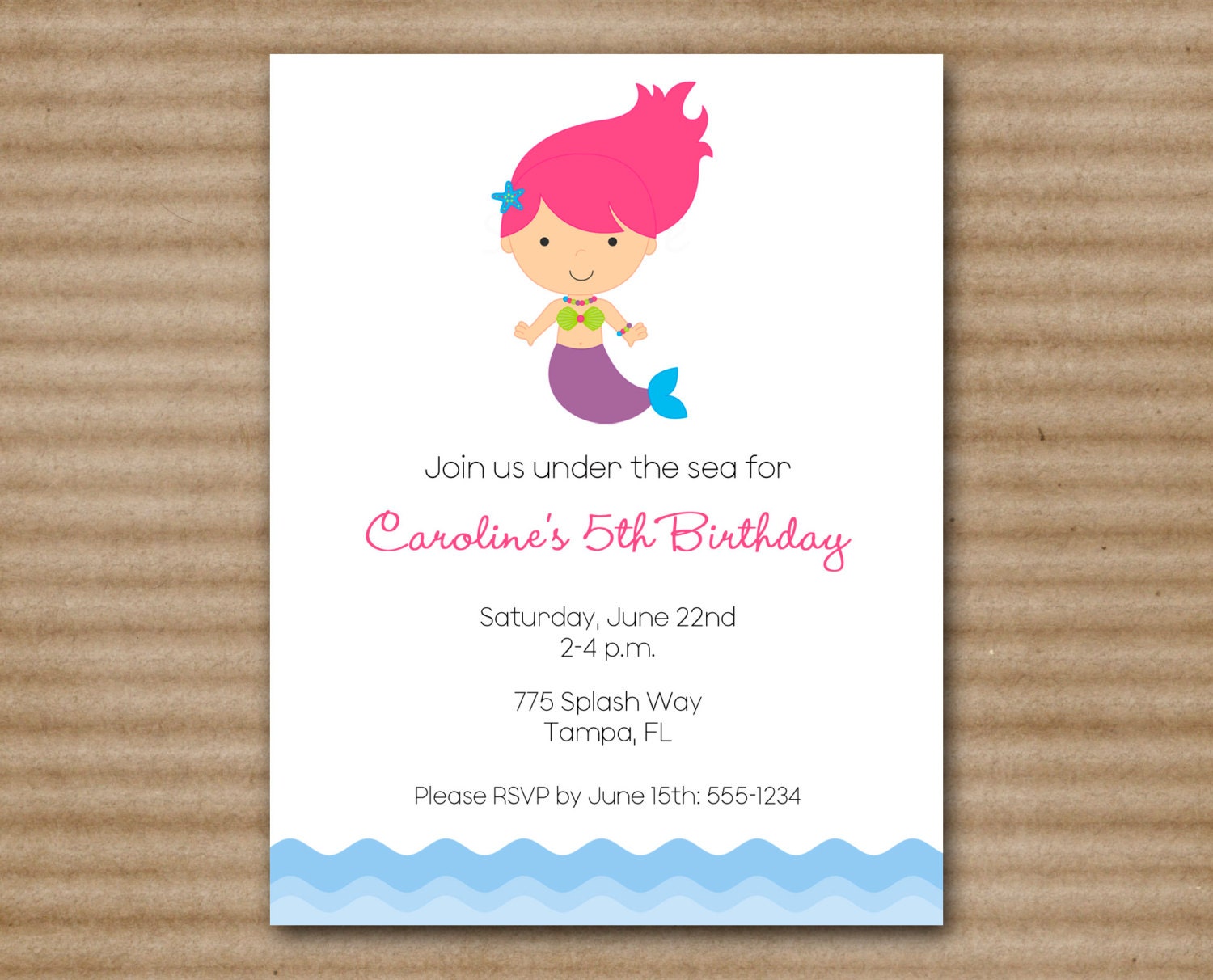 Mermaid Birthday Invitation / Under The Sea / Party - PRINTED / Printable PDF File Also Available