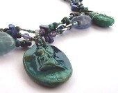 Faerie Garden - Necklace with Natural Stones and Clay Pendant