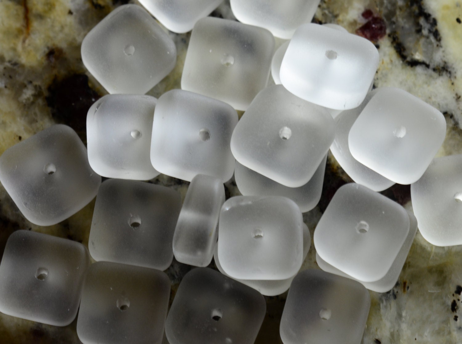 25 CRYSTAL CLEAR Sea Glass 8mm Square Washer - Beach Glass Disks