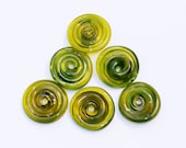 Pond Green Glass Disks - 6 Handmade Lampwork Beads SRA