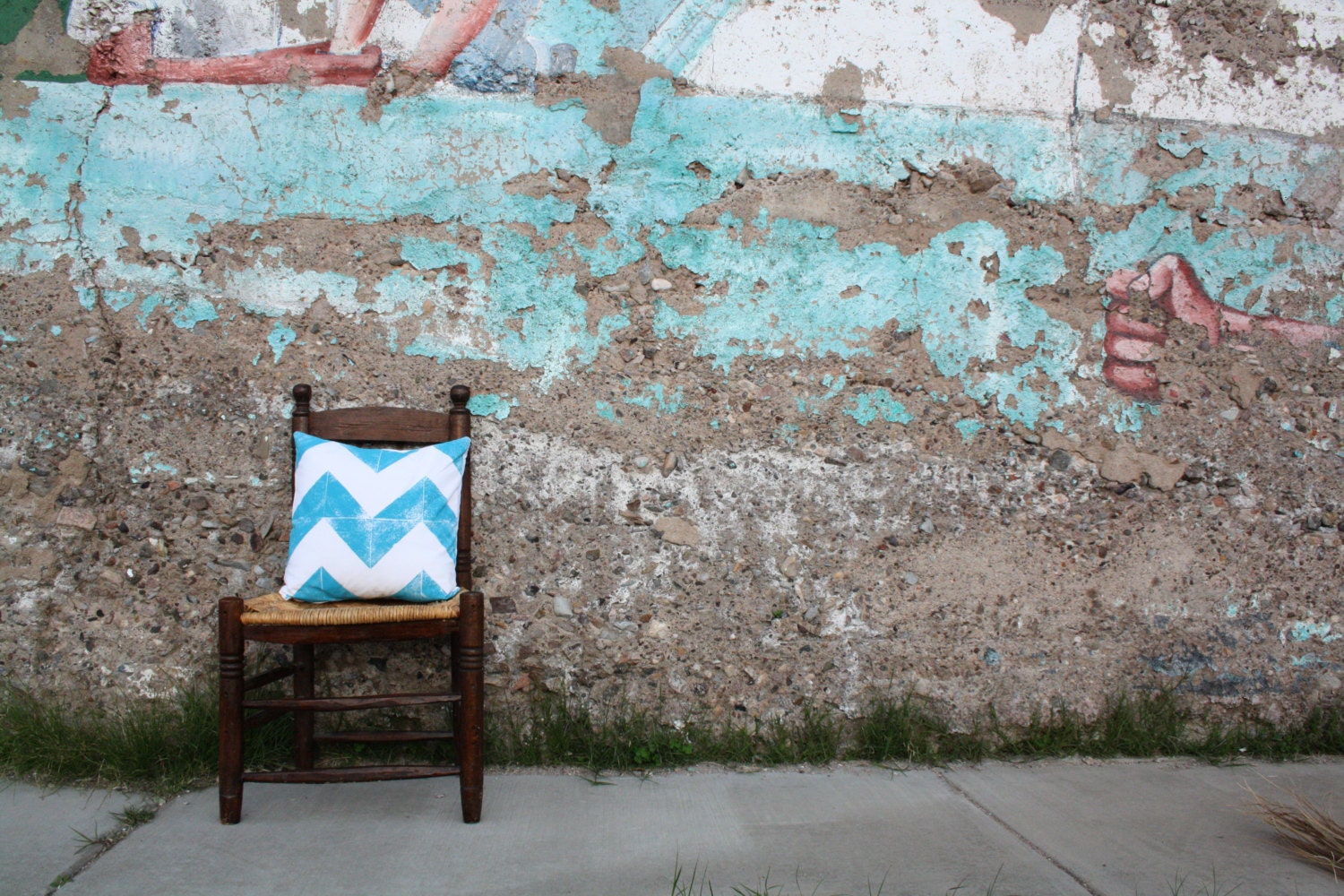 Hand Printed Chevron Pillow - Decorative Pillow - Southwest - Desert - Rustic - Turquoise