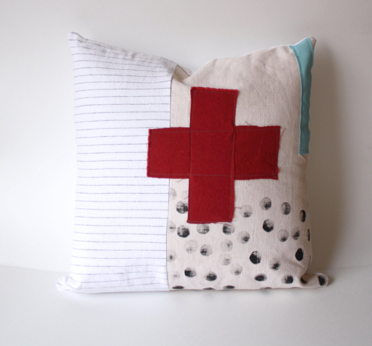 ONE OF A KIND - Desert Dweller Collection Pillow with Insert - Red Cross - Turquoise - Textile Art