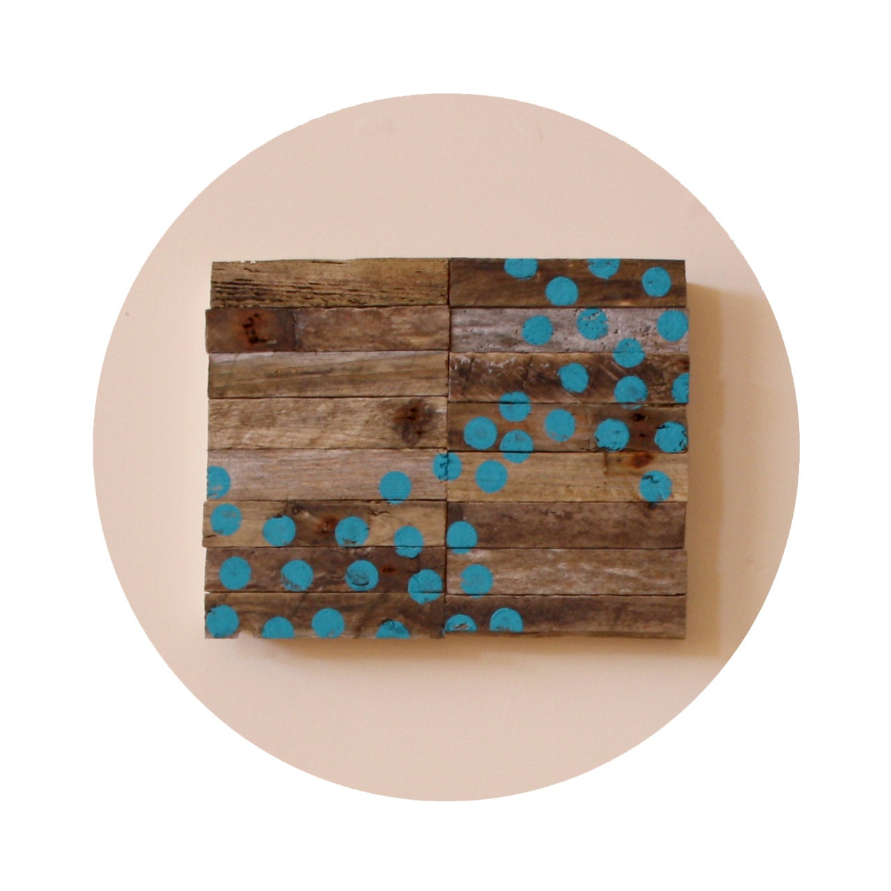 Out of Bounds - Modern Industrial Design - Reclaimed Wood Artwork - Southwest - Desert - dots - turquoise