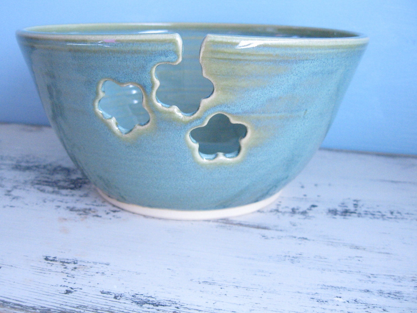 Ceramic Yarn Bowl Handmade Light Green