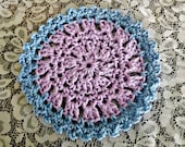 Doily Dish Cloth, lavender and blue cottage style round dishcloth