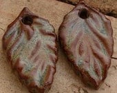 RUSTIC GREEN LEAVES - 2 Handmade Ceramic  Leaves