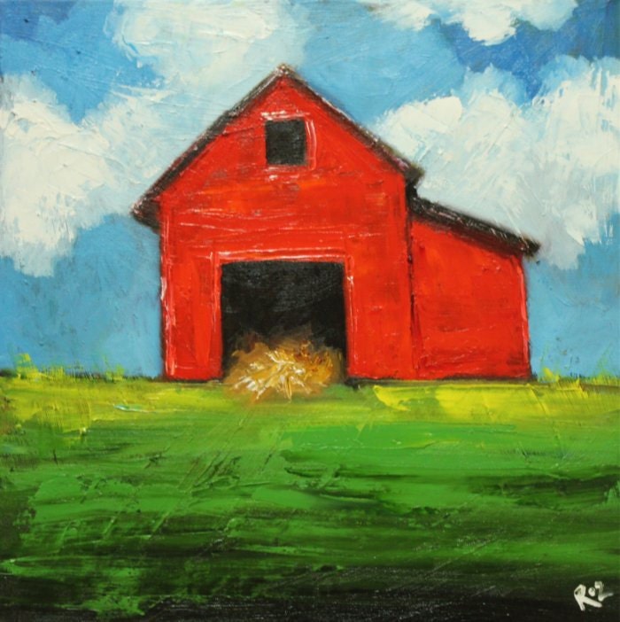 Landscape painting 212 18x18 inch red barn original oil painting by Roz