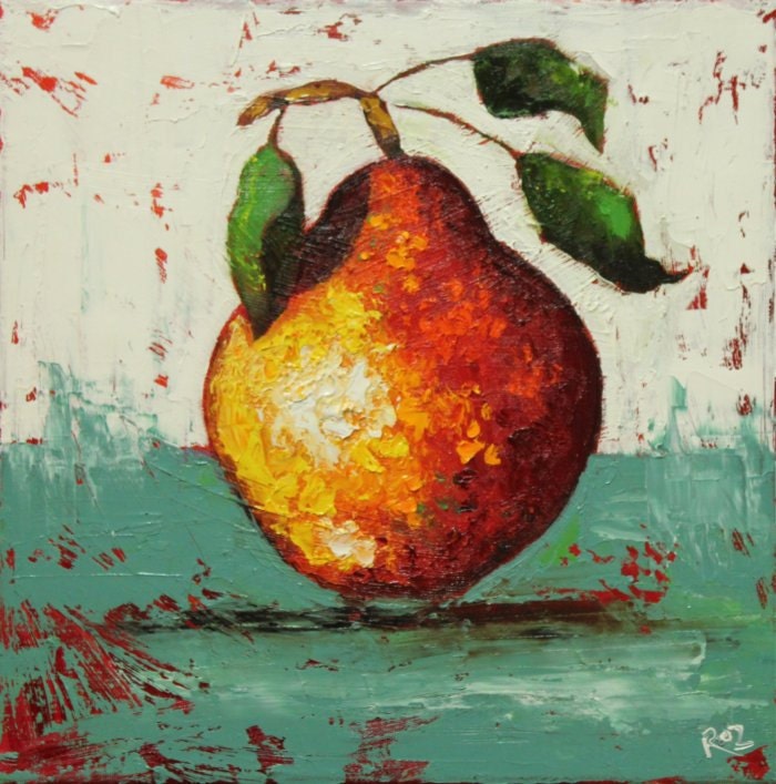 Pear painting 40 12x12 inch original still life fruit oil painting by Roz