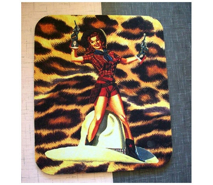 cowgirl mouse pad retro vintage 1950's western pin up girl rockabilly kitsch