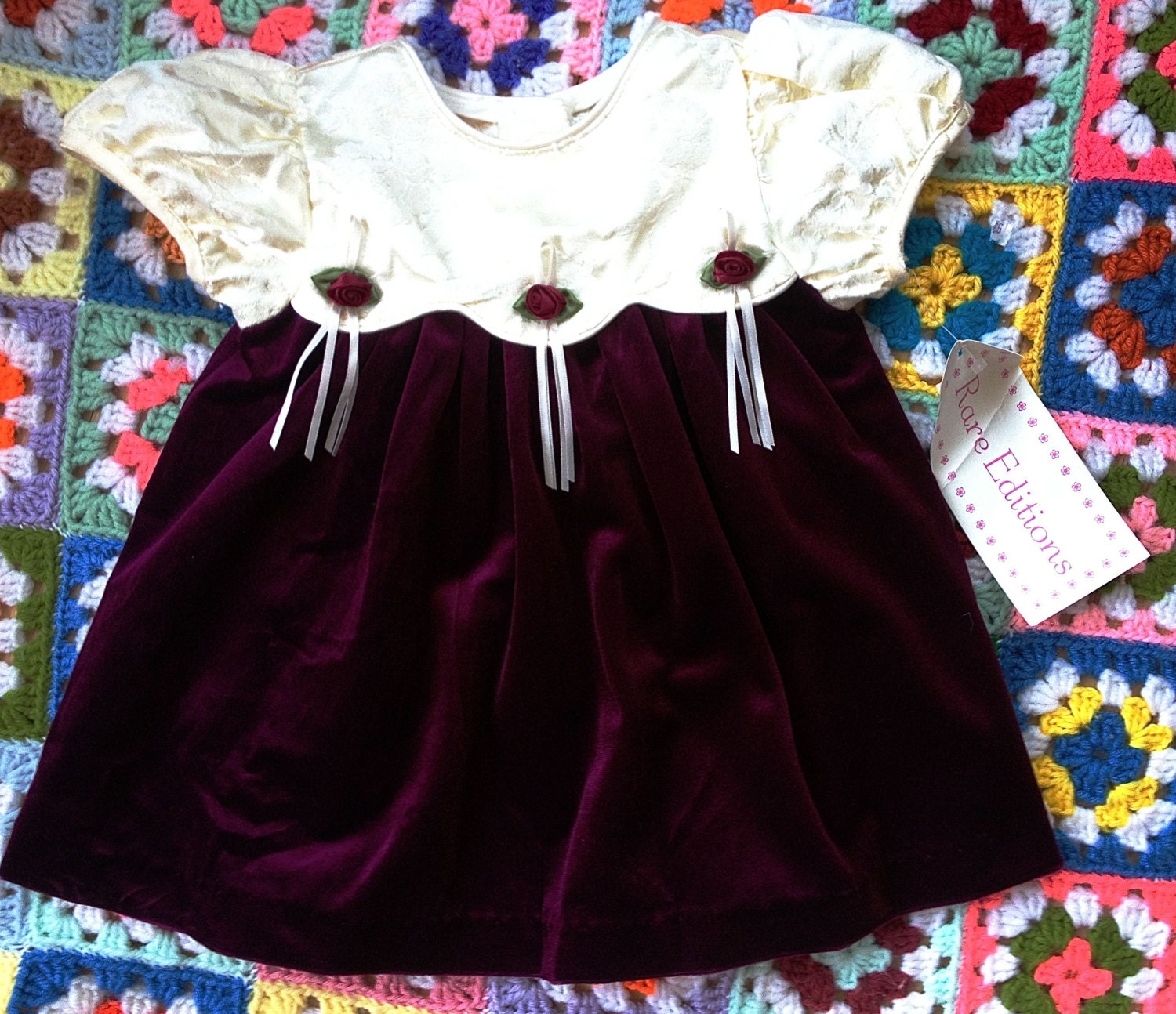 Burgundy Velvet Dress 12-18 Months Dead Stock with Tags
