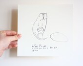 Cat ate a fish drawing / comic illustration. ink on paper.