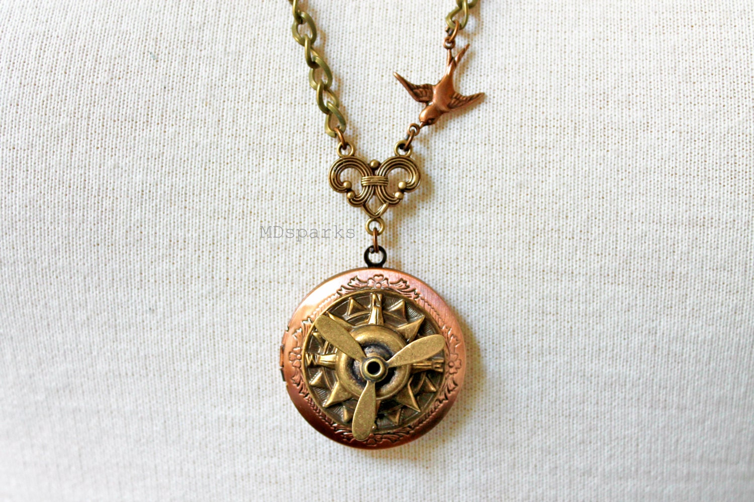 Compass Locket Necklace with moving propeller