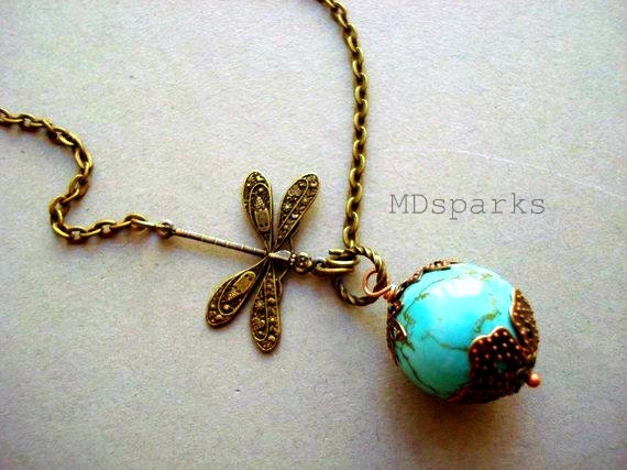 Turquoise Necklace with Dragonfly