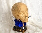 Blue feather choker - Victorian cameo necklace - steampunk feather choker - blue hackle feathers