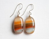 Fused Glass Drop Earrings - Nature Inspired - Orange / Green / Forest