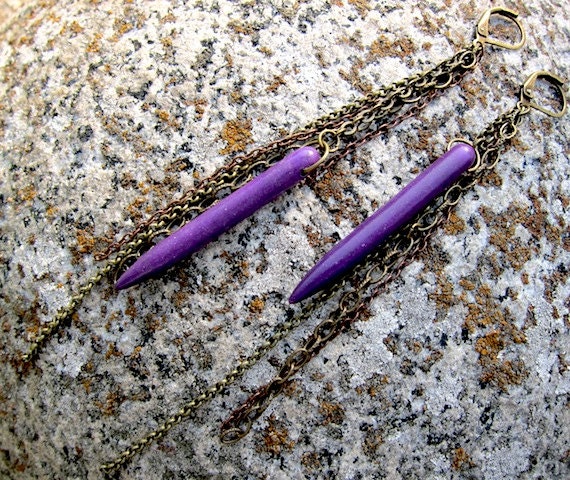Candy Spike purple howlite and brass chain earrings