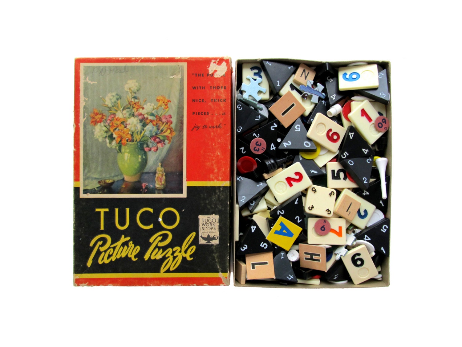 Vintage GAME PIECES In Old Puzzle Box, 2 lb Destash