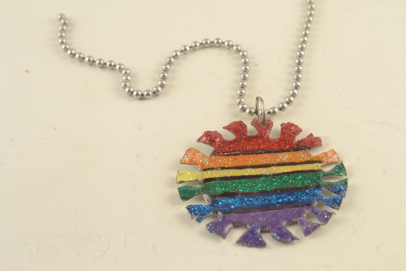 Upcycled Bottle Cap Gay RAINBOW Glitter Resin Pendant Charm