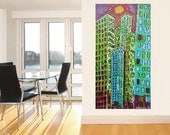 Skyscrapers 1... original painting, 31.5x16.3", 41,5x80 cm, acrylic, wood, city, building, house, abstract, fantasy