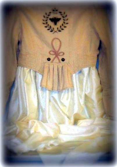 Military SALE ladies cropped jacket, PICASSO, Lasso detail, vintage upcycled, painted french image, tails, brass buttons,graduated hemline