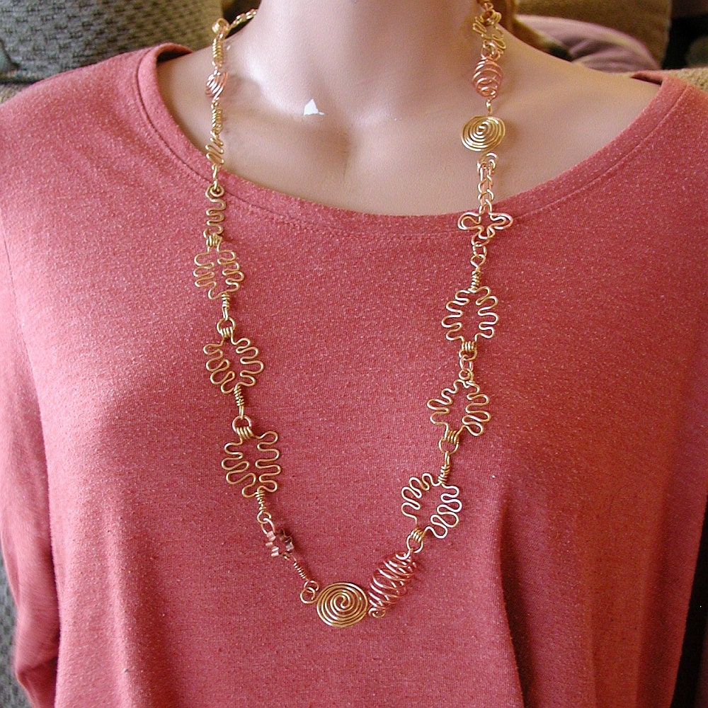 Bronze and Copper Wire Links Necklace
