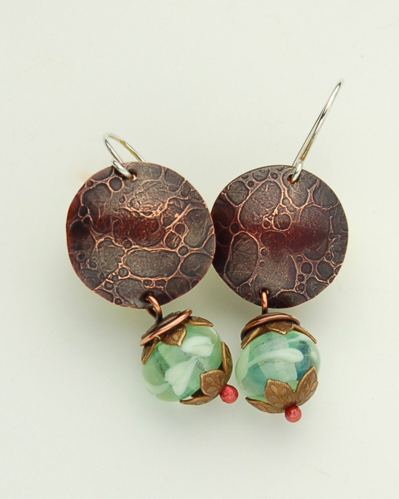 SOLD  Clear Glacier Blue Lampwork Glass Bead Earrings with Copper