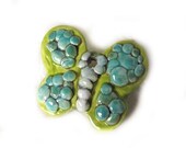 Handmade Ceramic Focal Butterfly  Lime Aqua Pendant Designer Series