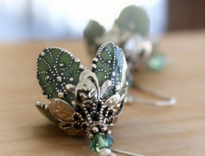 Green silver dangle flower crystals romantic summer fashion