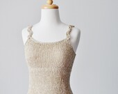 Sophie Tank in Bramble - Natural Linen and Shell - Natural Hand Knit Loose Knit Camisole Tank Top With Lace Trim - Women's Summer Knit Top