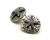 Vintage Silver Starfish Post Earrings / Vintage Silver Sand Dollar Earrings / Vintage Sterling Silver Beach Earrings