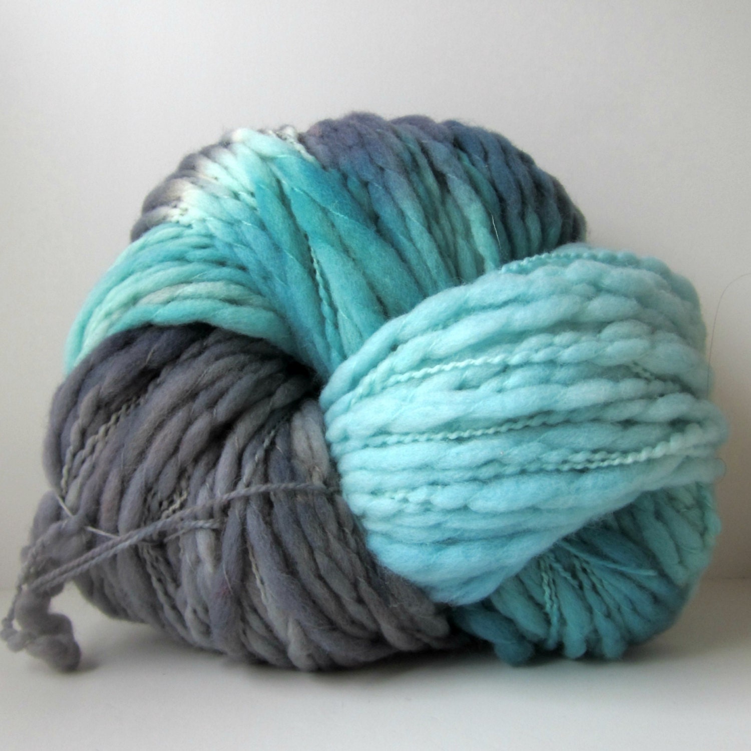 CLEARANCE - Hand Dyed Yarn, Thick and Thin Merino Wool,  Bulky Weight, 250 yards/ 8 oz , Arctic