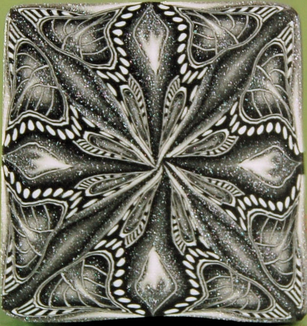 SALE- Black and Metallic Silver Square Kaleidoscope Polymer Clay Cane