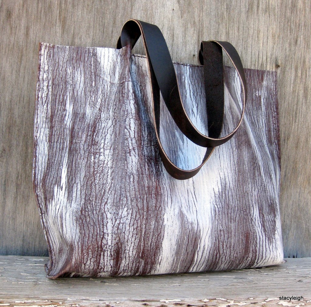 Leather Birch Bark Tote Bag by Stacy Leigh Ready to Ship