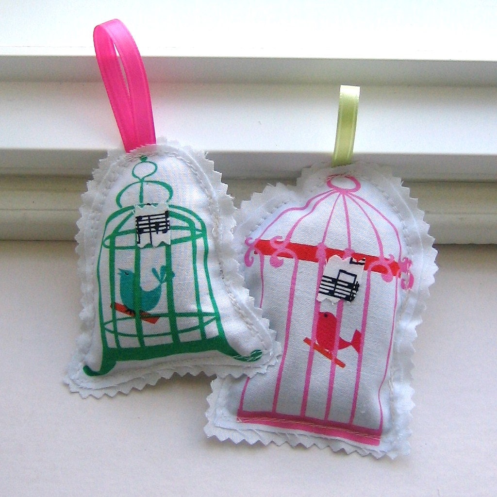 Bird Sachets, Lavender Sachets, Bird Cage Sachets,  Lovebird Sachets, Songbird Sachets  - Sachet Set of two, No. 264