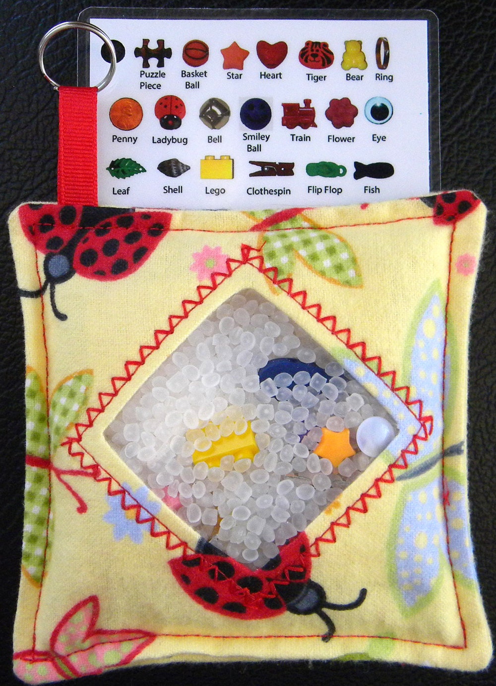 I Spy Bag - Mini with SEWN Word List and Detachable PICTURE LIST- Ladybugs and Butterflies