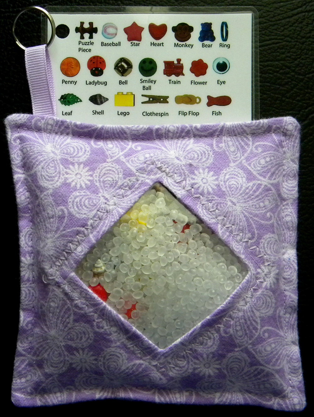 I Spy Bag - Mini with SEWN Word List and Detachable PICTURE LIST- Purple Butterflies