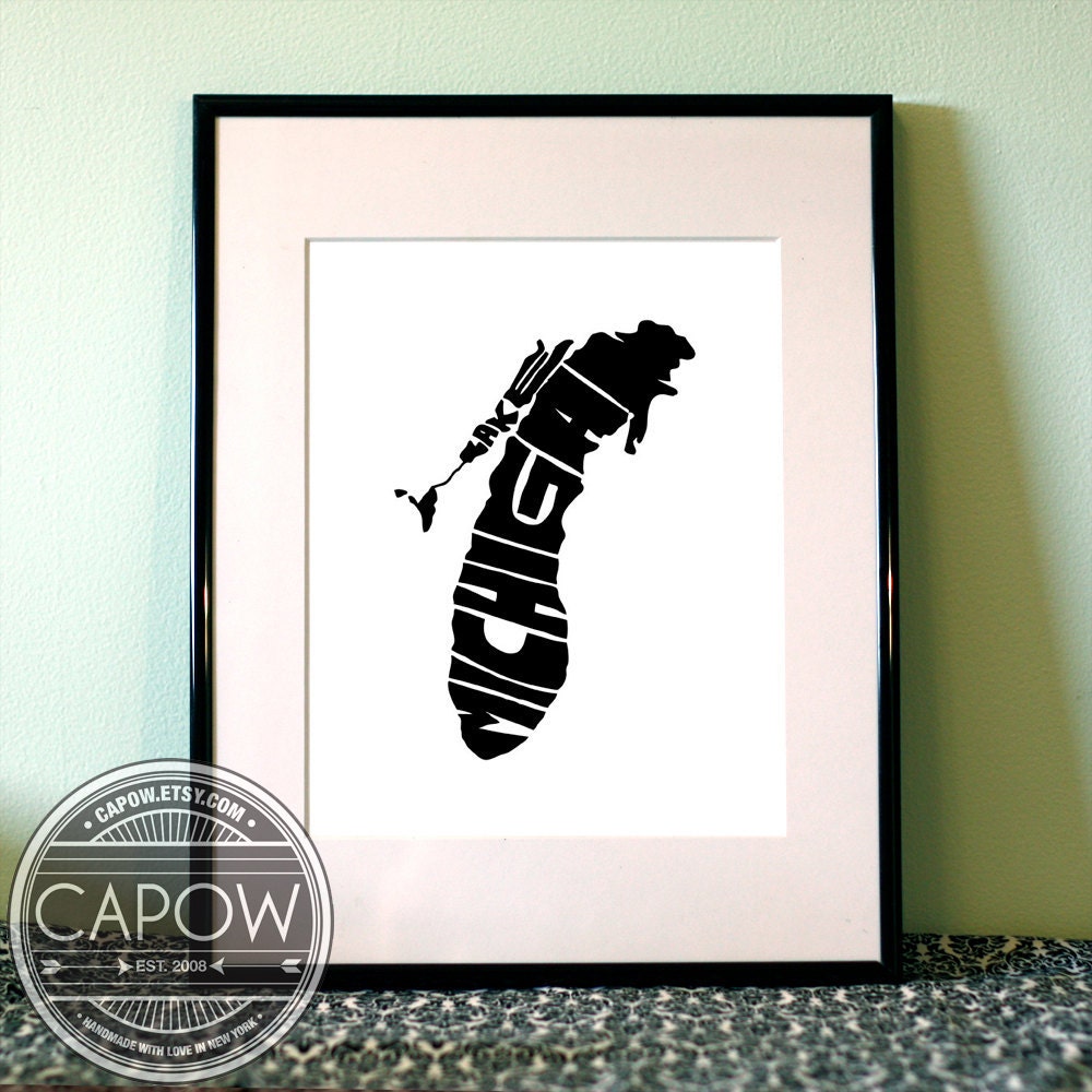 Lake Michigan - typography map art print 8x10 - personalized state poster custom wall decor engagement wedding housewarming gift