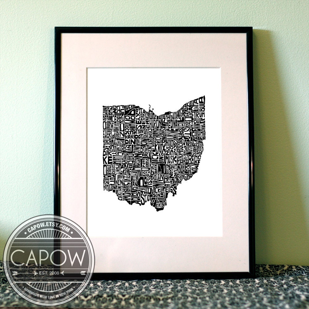 Ohio - typography map art print 8x10 - customizable personalized state poster custom wall decor engagement wedding housewarming gift