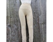 May Sale Hand Crocheted Cotton Leggings Stretchy Skinny Pants OSFM by Annie Briggs 'QUINCINA'