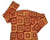 May Sale Asymmetric Fall Winter Patchwork Sweater: Size 12 - 14  Crochet Granny Square Sweater by Annie Briggs 'Marlo'