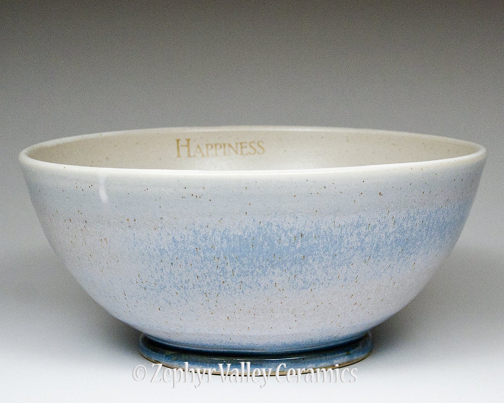 SECOND Periwinkle Blue Happiness Serving Mixing Ceramic Stoneware Bowl Blessing Bowl