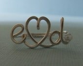 Two initials ring with heart with crystal