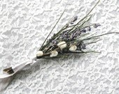 Lavender Boutonniere with  Pussy Willow and  Peacock Feather Flues
