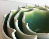Handmade Wheel Thrown Stoneware Nested Bowls Set - Wave Design